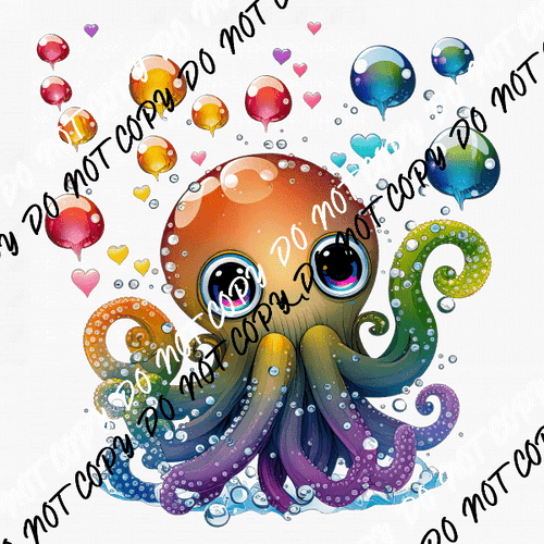 Octopus with Bubbles and Hearts DTF Transfer - We Print U Press DTF Transfers