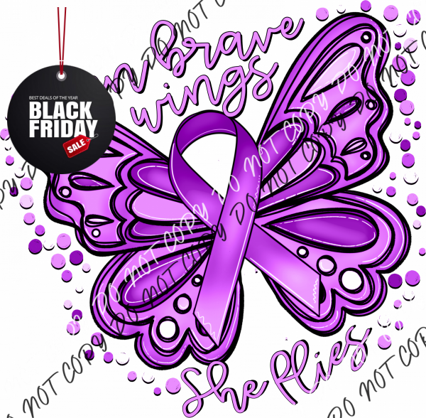 On Brave Wings Awareness Butterfly (Choose Color) Dtf Transfer Adult Xl-2Xl 12” / Purple Rtp