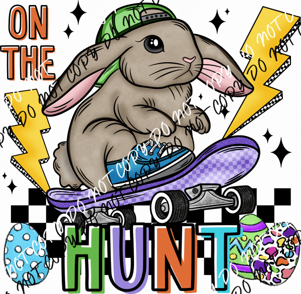 On the Hunt Skateboard Bunny DTF Transfer - We Print U Press DTF Transfers