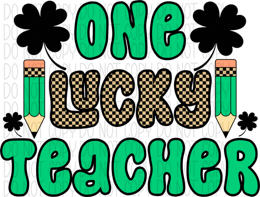 One Lucky Teacher Green Checkered Dtf Transfer Rtp Transfers