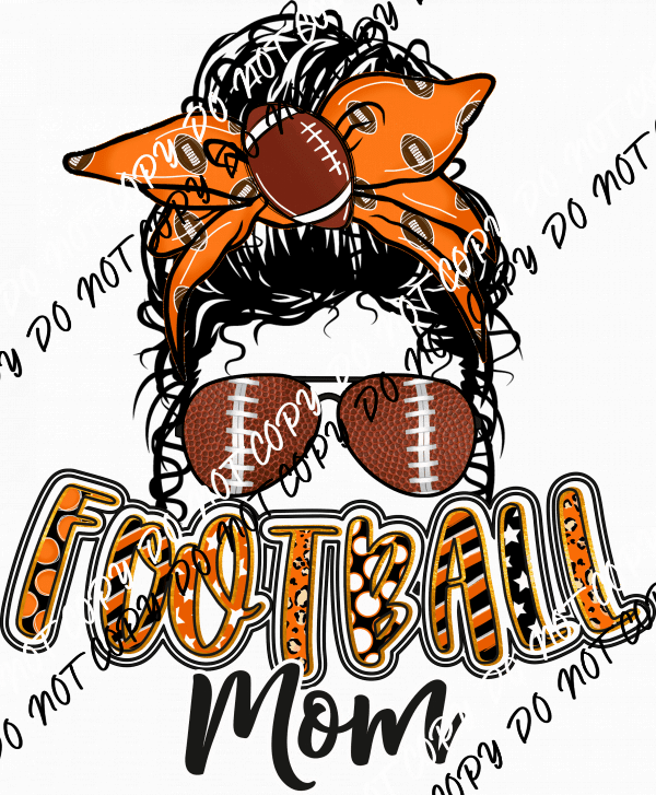 Orange Black Football Mom Messy Bun DTF Transfer - We Print U Press DTF Transfers