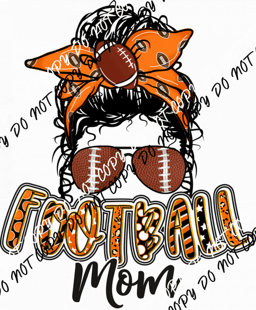 Orange Black Football Mom Messy Bun DTF Transfer - We Print U Press DTF Transfers