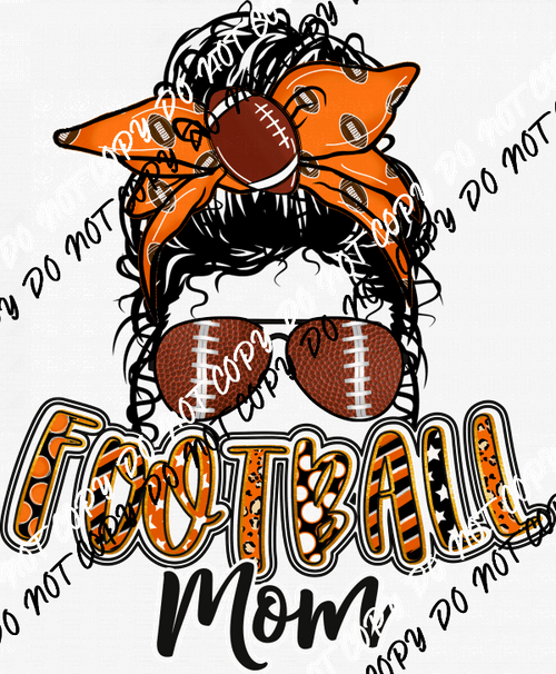 Orange Black Football Mom Messy Bun DTF Transfer - We Print U Press DTF Transfers
