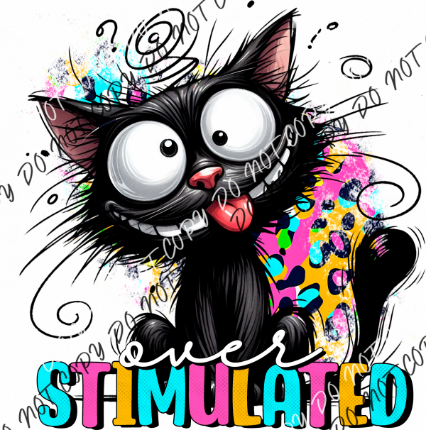 Overstimulated Black Cat Dtf Transfer Rtp Transfers