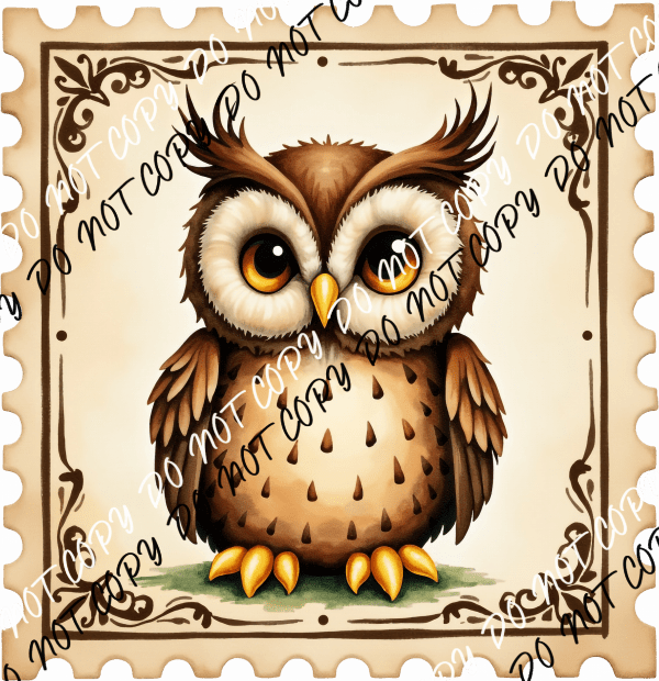 Owl Postage Stamp DTF Transfer - We Print U Press DTF Transfers