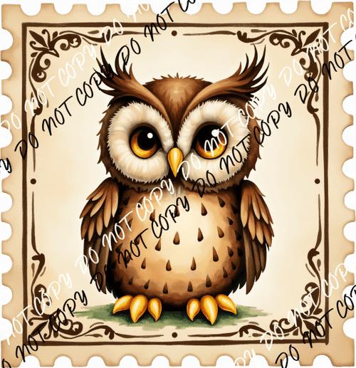 Owl Postage Stamp DTF Transfer - We Print U Press DTF Transfers