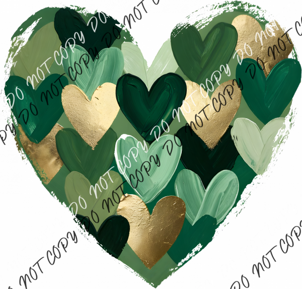 Painted Green and Gold Heart DTF Transfer RTP DTF Transfers