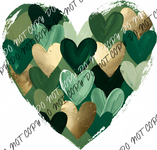 Painted Green and Gold Heart DTF Transfer RTP DTF Transfers