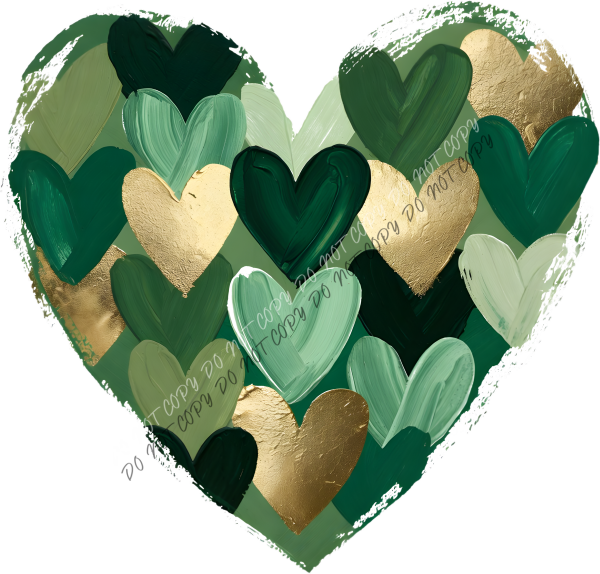Painted Green and Gold Heart DTF Transfer RTP DTF Transfers