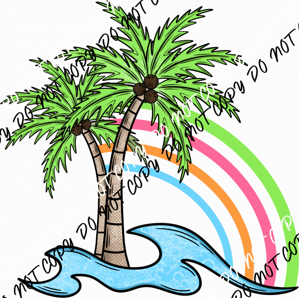 Palms, Waves and Rainbow DTF Transfer - We Print U Press DTF Transfers