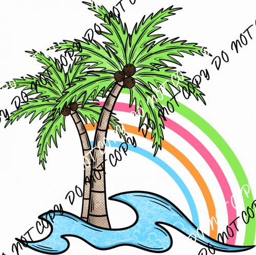 Palms, Waves and Rainbow DTF Transfer - We Print U Press DTF Transfers