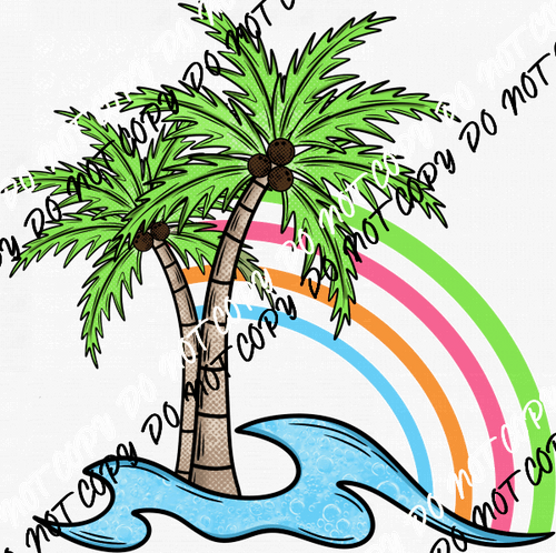 Palms, Waves and Rainbow DTF Transfer - We Print U Press DTF Transfers