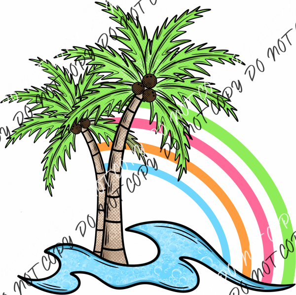 Palms Waves And Rainbow Dtf Transfer Rtp Transfers