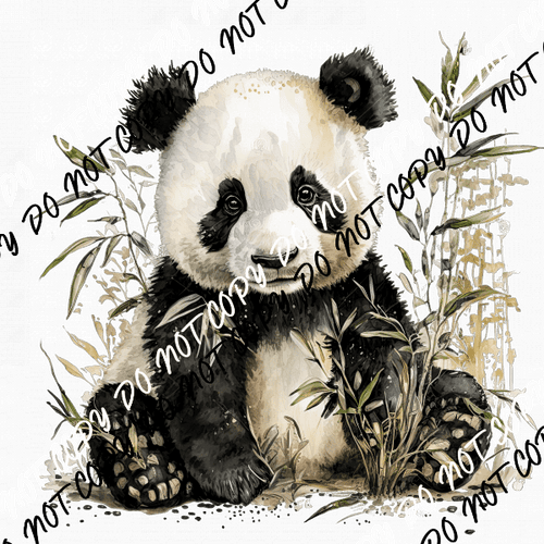 Panda Bear with Grasses Watercolor DTF Transfer - We Print U Press DTF Transfers