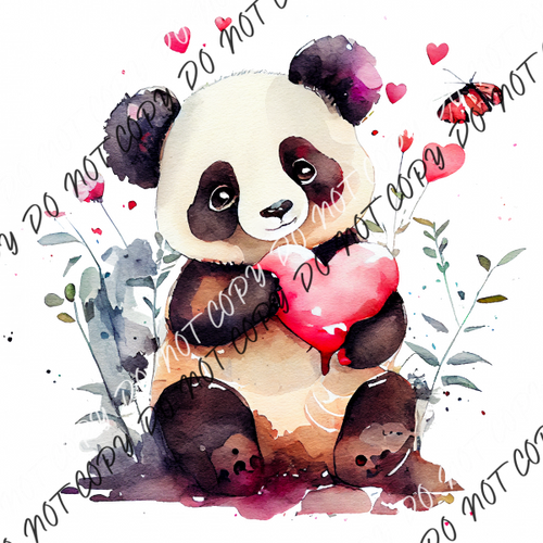 Panda Heart Watercolor Dtf Transfer