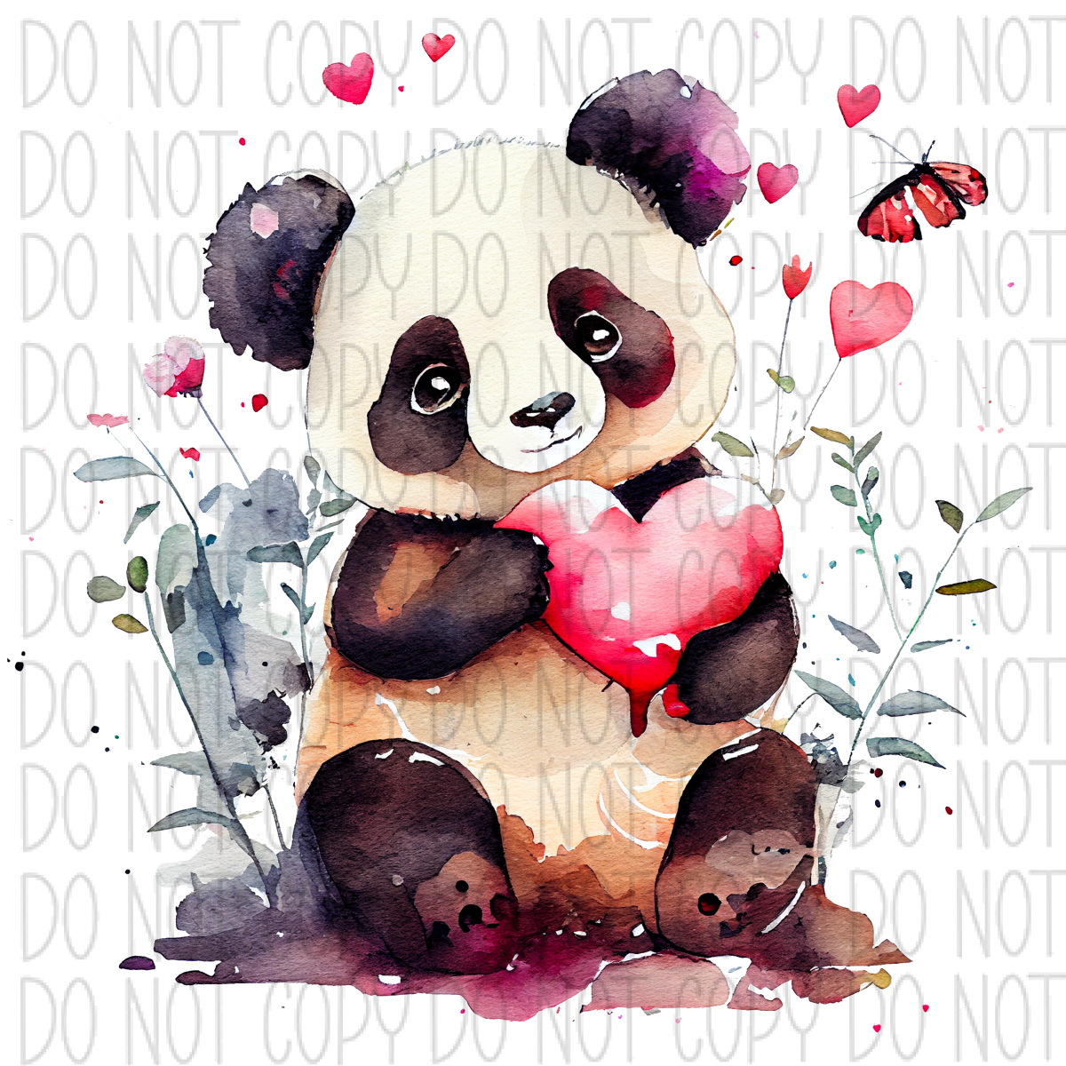 Panda Heart Watercolor Dtf Transfer