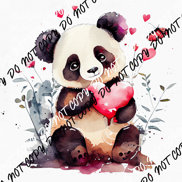 Panda Heart Watercolor DTF Transfer - We Print U Press DTF Transfers