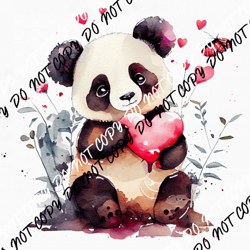 Panda Heart Watercolor DTF Transfer - We Print U Press DTF Transfers