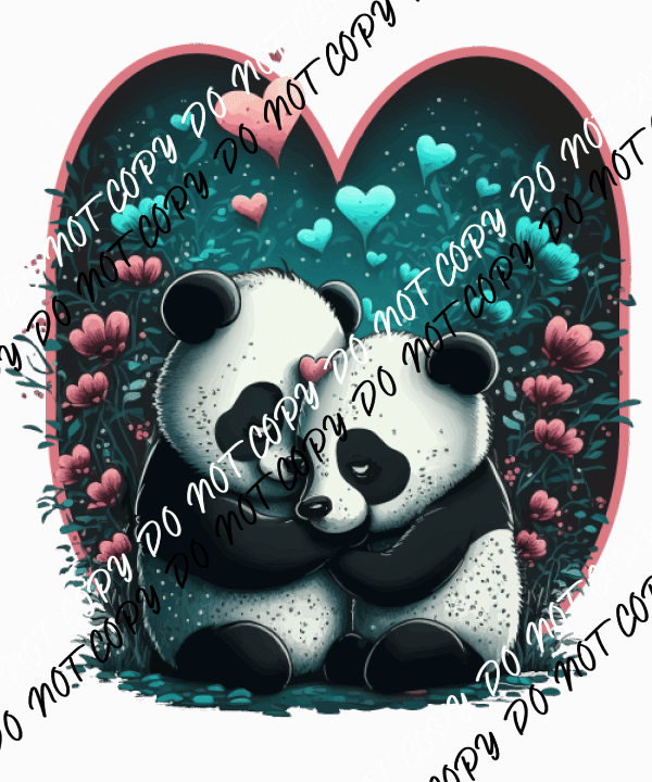 Panda Hugging with Hearts DTF Transfer - We Print U Press DTF Transfers