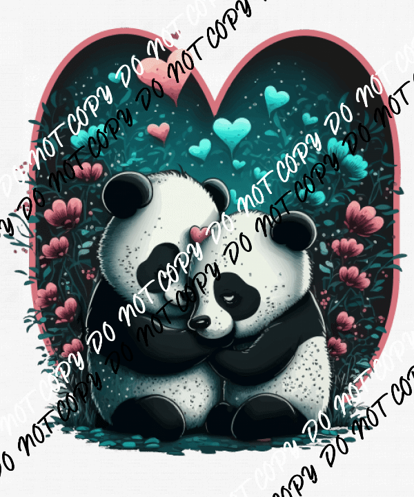 Panda Hugging with Hearts DTF Transfer - We Print U Press DTF Transfers