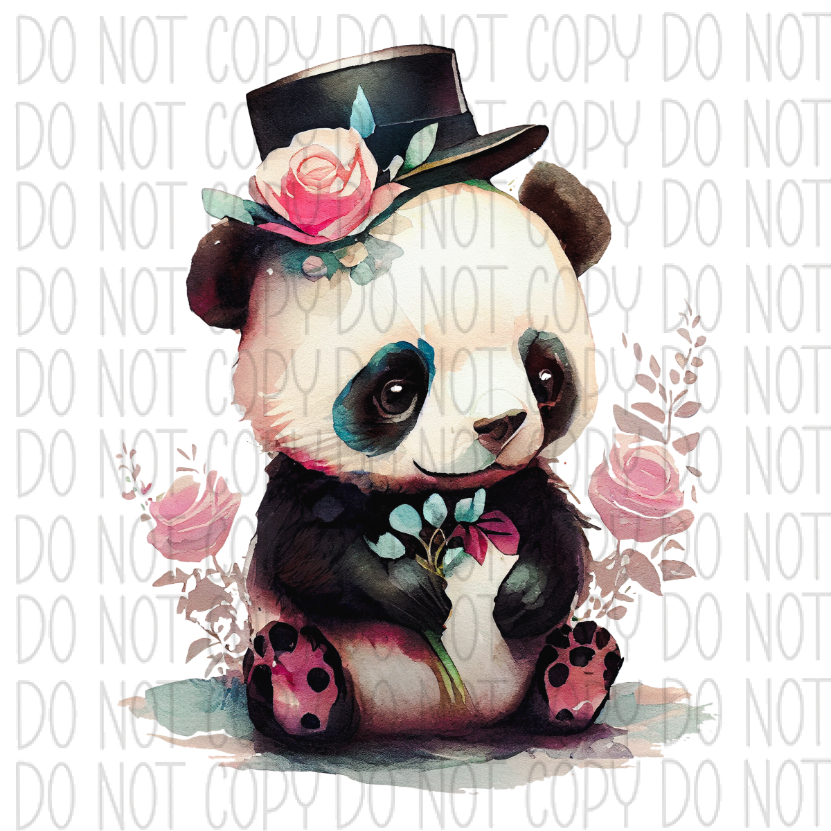 Panda With Top Hat Watercolor Dtf Transfer