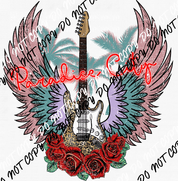 Paradise City Guitar with Wings Distressed DTF Transfer - We Print U Press DTF Transfers