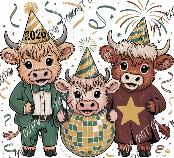 Party Cows Happy New Year 2026 DTF Transfer RTP DTF Transfers
