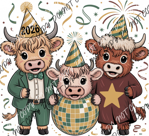 Party Cows Happy New Year 2026 DTF Transfer RTP DTF Transfers