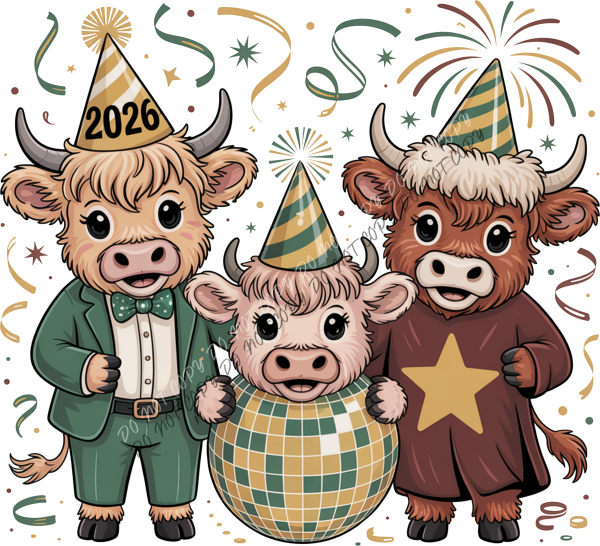 Party Cows Happy New Year 2026 DTF Transfer RTP DTF Transfers