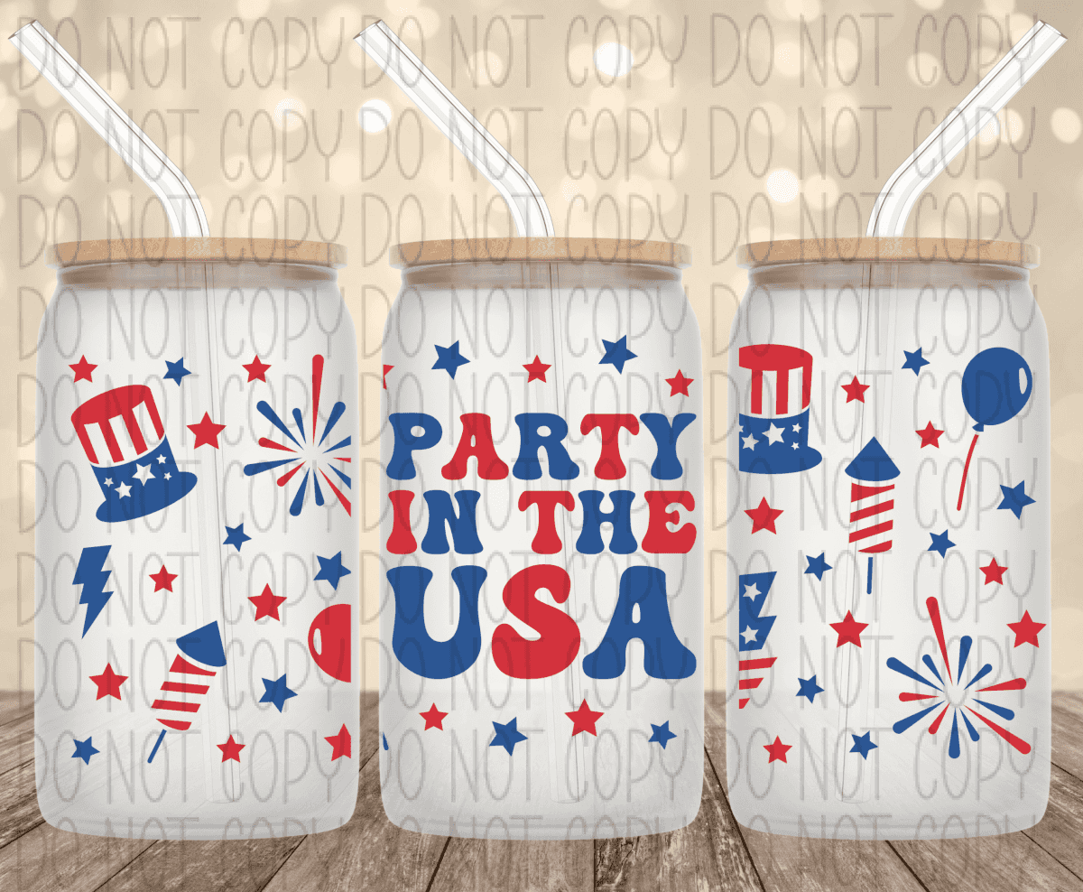 Party In The Usa 16 Oz Glass Can