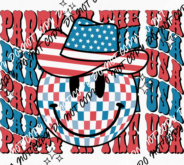 Party in the USA Smiley Face DTF Transfer - We Print U Press DTF Transfers