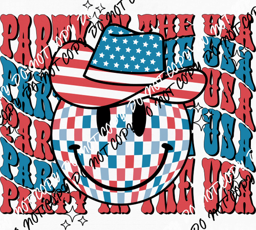 Party in the USA Smiley Face DTF Transfer - We Print U Press DTF Transfers