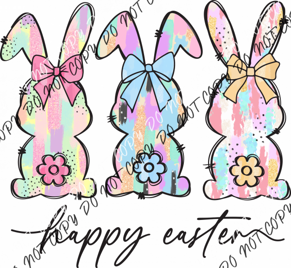 Pastel Bunny Trio Happy Easter DTF Transfer RTP DTF Transfers