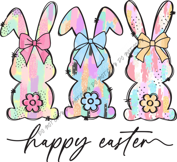 Pastel Bunny Trio Happy Easter DTF Transfer RTP DTF Transfers