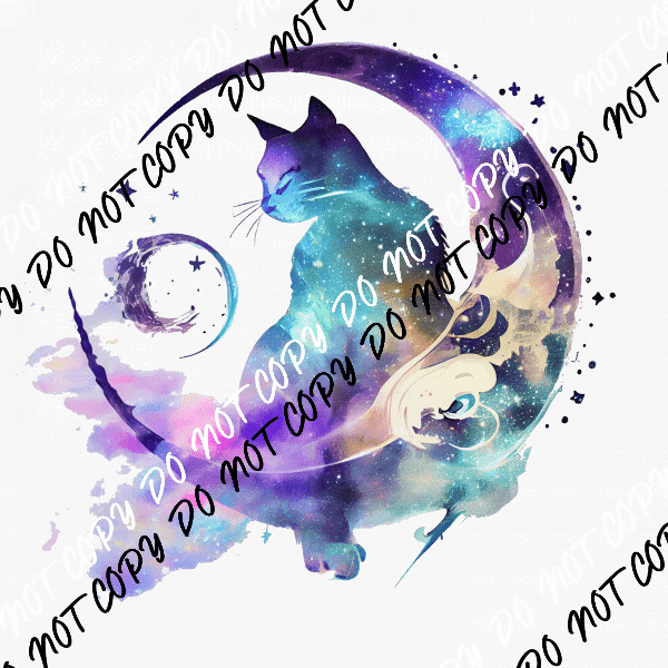 Pastel Celestial Cat Moon Watercolor DTF Transfer - We Print U Press DTF Transfers