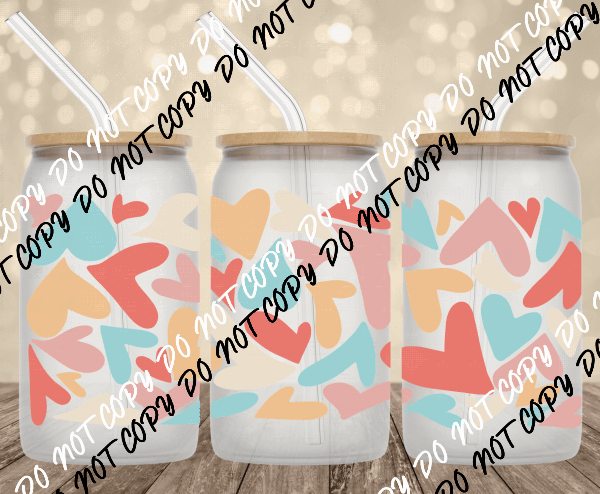 Pastel Hearts UV Transfer for 16 oz Glass Can - We Print U Press DTF Transfers