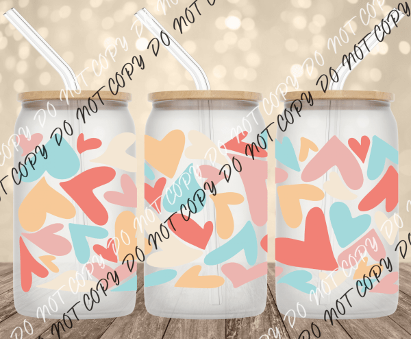 Pastel Hearts UV Transfer for 16 oz Glass Can - We Print U Press DTF Transfers