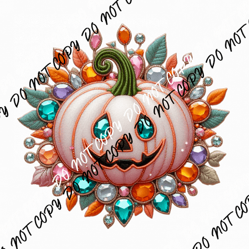 Pastel Jack O Lantern with Faux GemsDTF Transfer - We Print U Press DTF Transfers