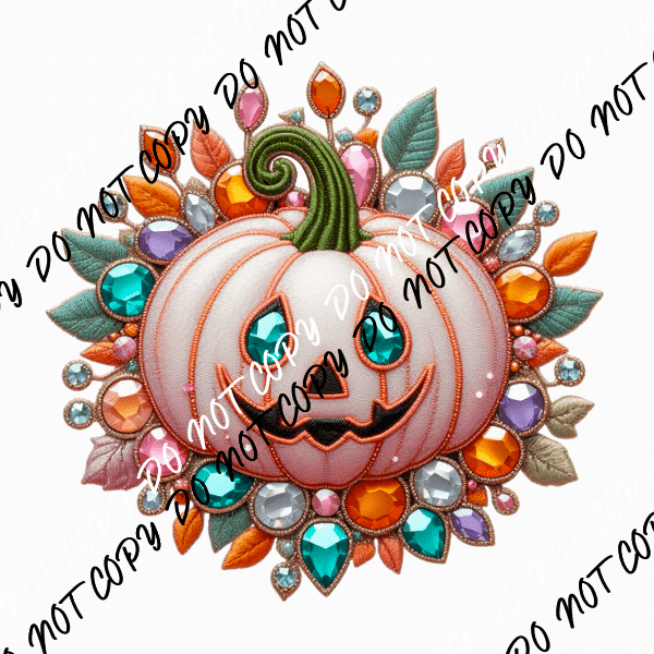 Pastel Jack O Lantern with Faux GemsDTF Transfer - We Print U Press DTF Transfers