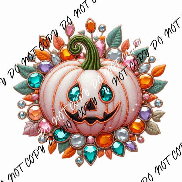 Pastel Jack O Lantern with Faux GemsDTF Transfer - We Print U Press DTF Transfers