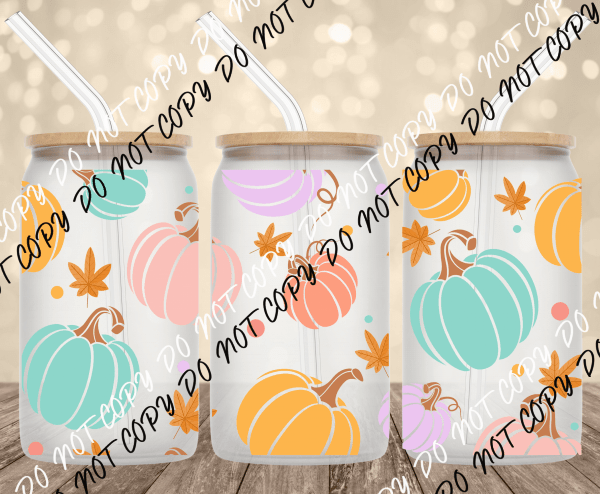 Pastel Pumkins UV Transfer for 16 oz Glass Can - We Print U Press DTF Transfers