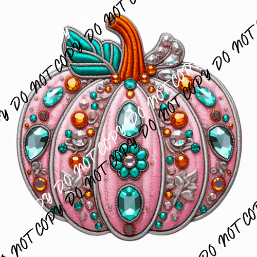 Pastel Pumpkin Faux Embroidery and Gems DTF Transfer - We Print U Press DTF Transfers