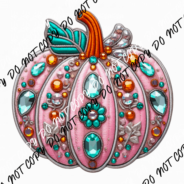 Pastel Pumpkin Faux Embroidery and Gems DTF Transfer - We Print U Press DTF Transfers