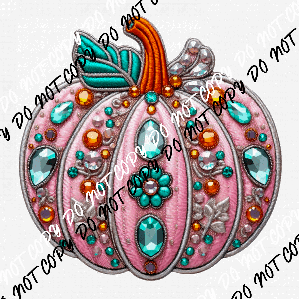 Pastel Pumpkin Faux Embroidery and Gems DTF Transfer - We Print U Press DTF Transfers