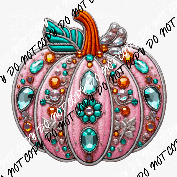 Pastel Pumpkin Faux Embroidery and Gems DTF Transfer - We Print U Press DTF Transfers