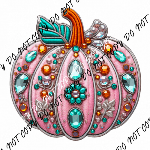 Pastel Pumpkin Faux Embroidery and Gems DTF Transfer - We Print U Press DTF Transfers