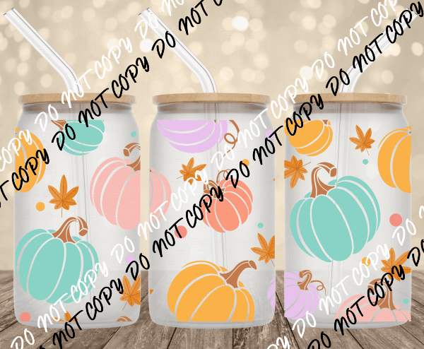 Pastel Pumpkins UV Transfer for 16 oz Glass Can - We Print U Press DTF Transfers