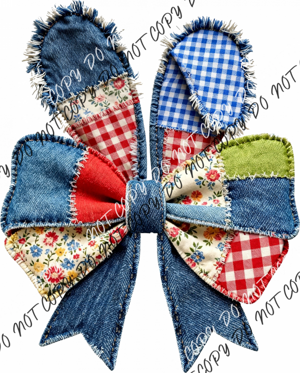 Patchwork Bunny Bow DTF Transfer RTP DTF Transfers