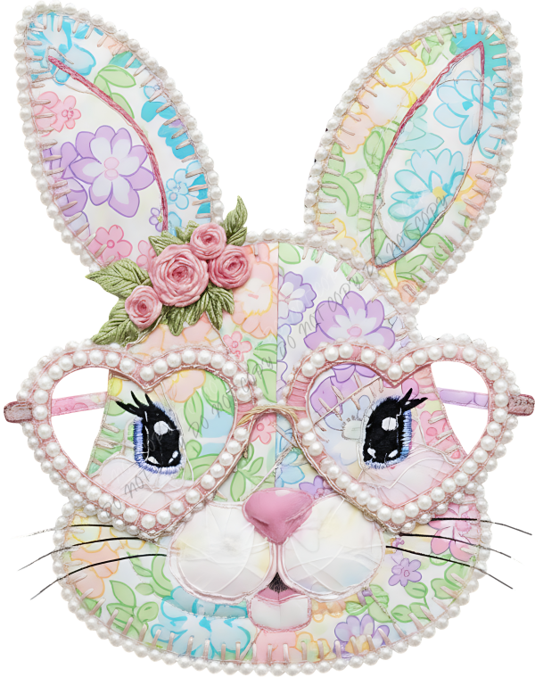 Patchwork Bunny Face with Glasses DTF Transfer RTP DTF Transfers