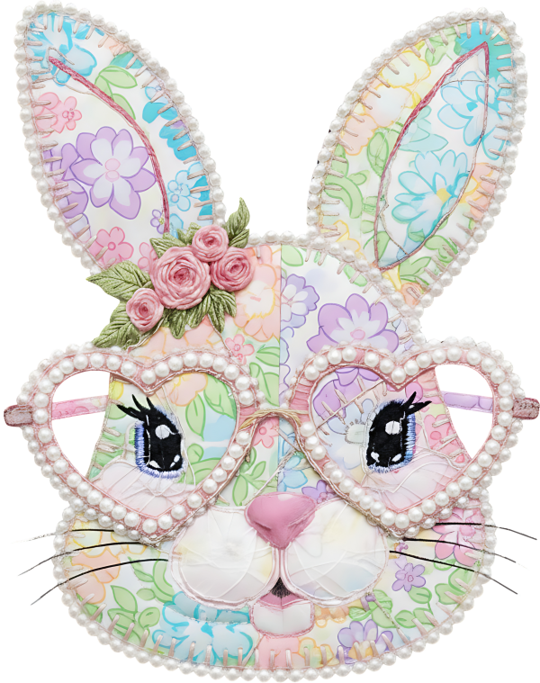 Patchwork Bunny Face with Glasses DTF Transfer RTP DTF Transfers